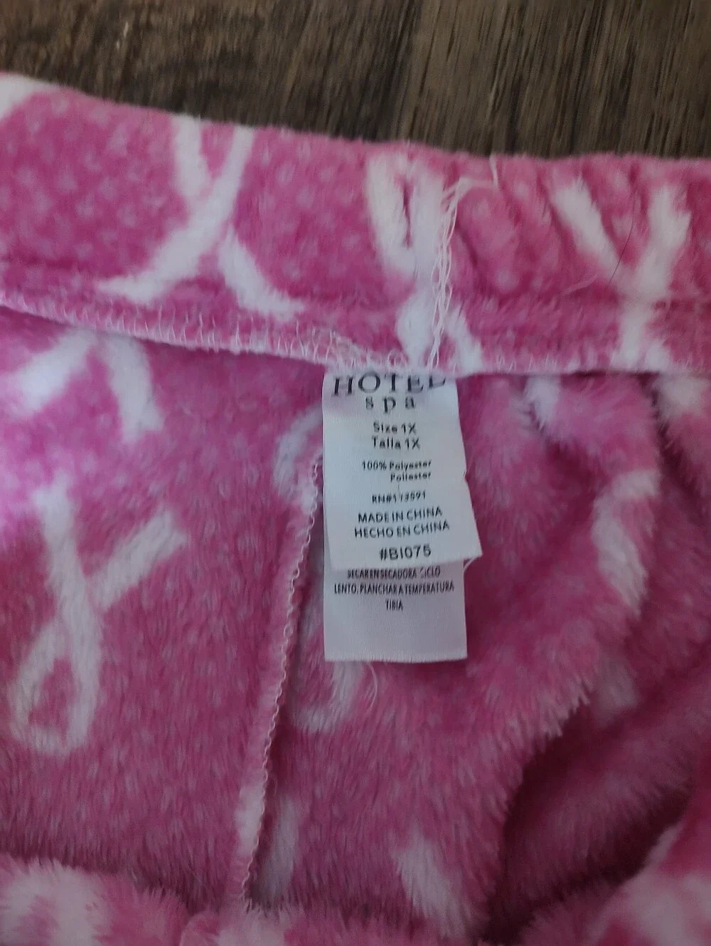 Hotel Spa Pink breast Cancer Awareness Ribbon Print Plush Pajama Pants Size 1xL